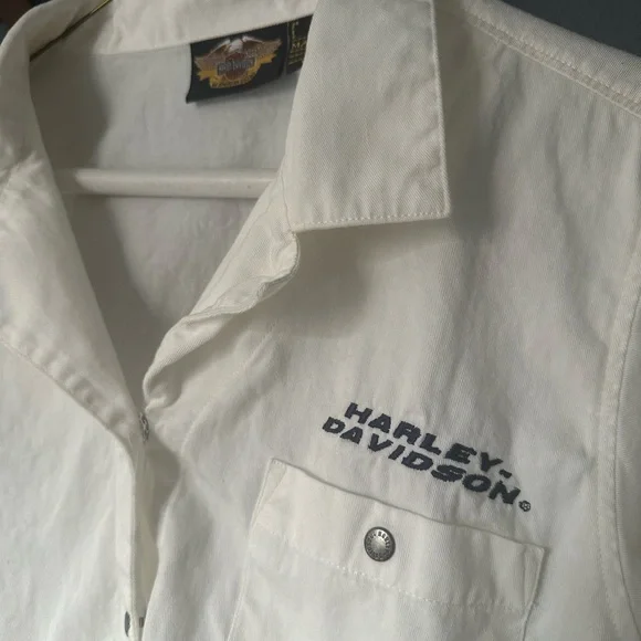 Harley-Davidson Women's White Button Down Shirt Embroidered Tie Front Size M - Picture 3 of 14